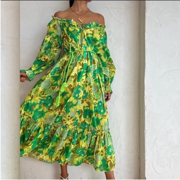 Alemais Wrenly Floral Midi Dress Green - Picture 1 of 8
